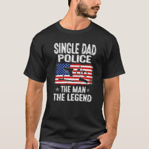 Mens Retro Us Flag Father's Day Single Dad Police T-Shirt
