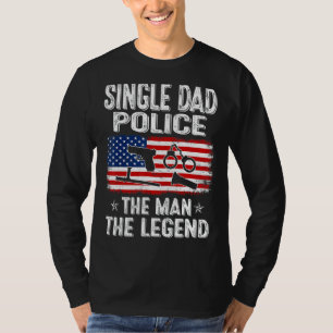 Mens Retro Us Flag Father's Day Single Dad Police T-Shirt