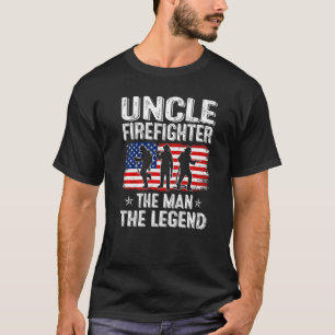 Mens Retro Us Flag Father's Day Uncle Firefighter  T-Shirt