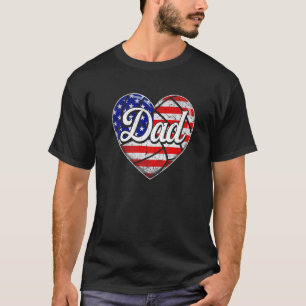 Mens Retro Usa Flag Heart Volleyball Dad Father's T-Shirt