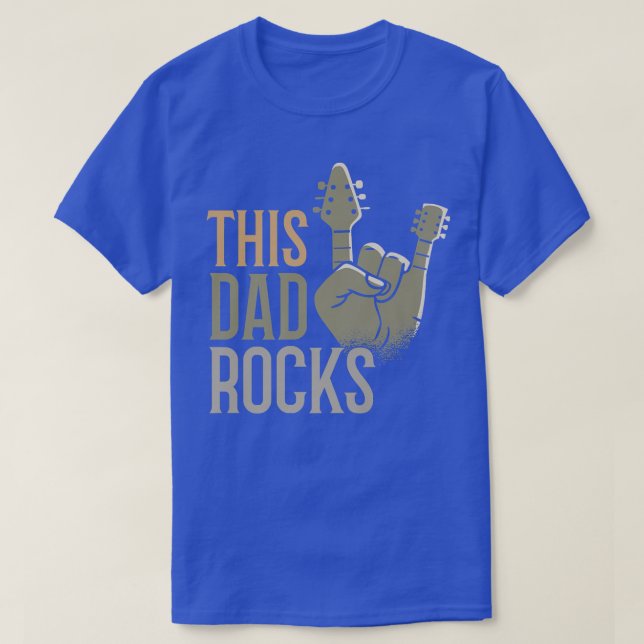 Mens Rock Electric GuitarDad RocksFunny Fathers Da T-Shirt (Design Front)