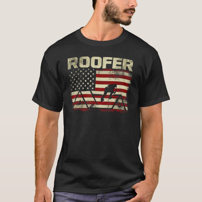 Mens Roofer American Flag Mens Roofing 3 T-Shirt (Front)