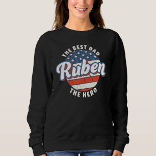 Mens Ruben Best Dad Hero US Flag Personalised Fath Sweatshirt