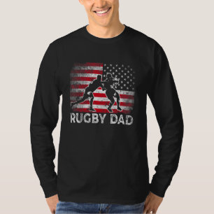 Mens Rugby Dad Vintage American Flag Retro Father' T-Shirt