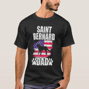 Mens Saint Bernard Dad Dog American US Flag Fathe T-Shirt