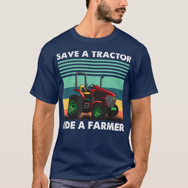 Mens Save Tractor Ride A Farmer Farming Worker T-Shirt (Front)