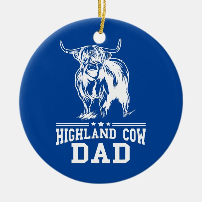 Mens Scottish Highland Cow Dad Farmer Father Ceramic Ornament (Front)