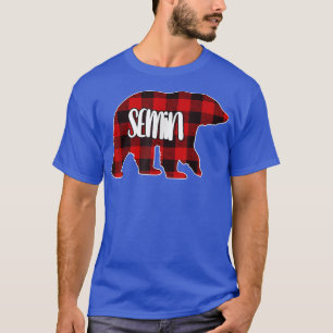 Mens Semin Bear Custom Red Buffalo Plaid Christmas T-Shirt