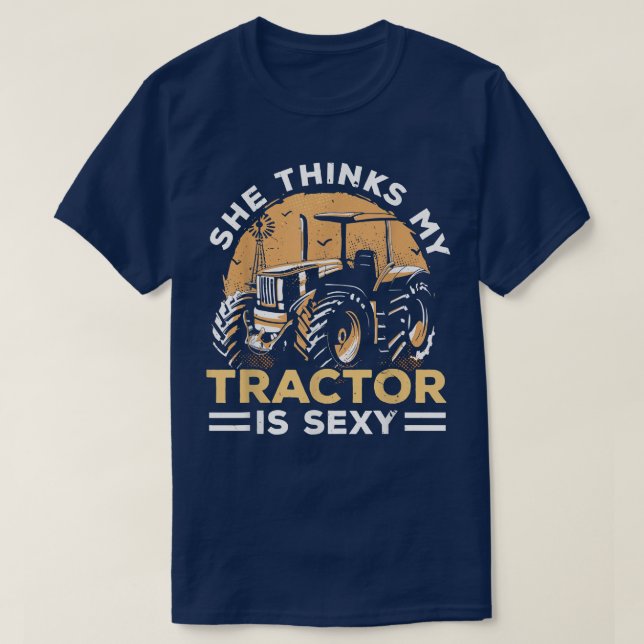 Mens She Thinks My Tractor Is Easy Farming Farmer  T-Shirt (Design Front)