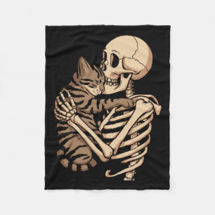 Mens Skeleton Hugging Pet Cat Lovely Halloween Cat Fleece Blanket