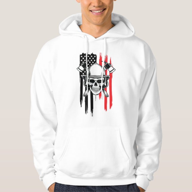 Mens Skull Firefighter  Hoodie (Front)