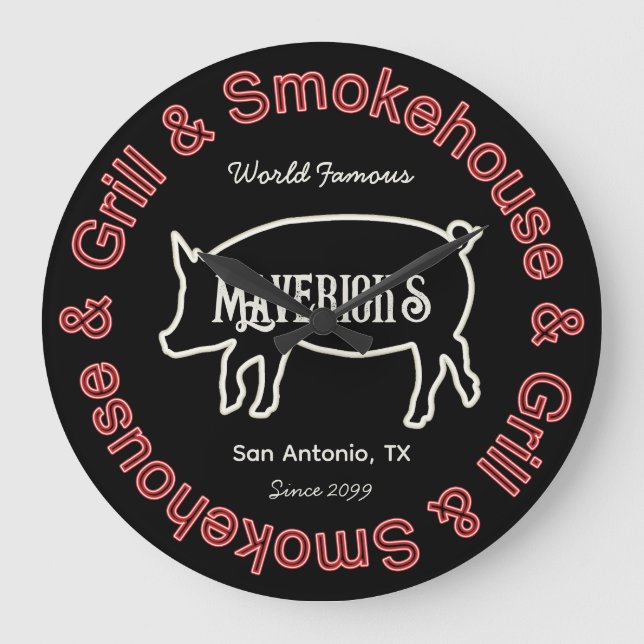 Men's Smokehouse & Grill BBQ Wall  Large Clock (Front)