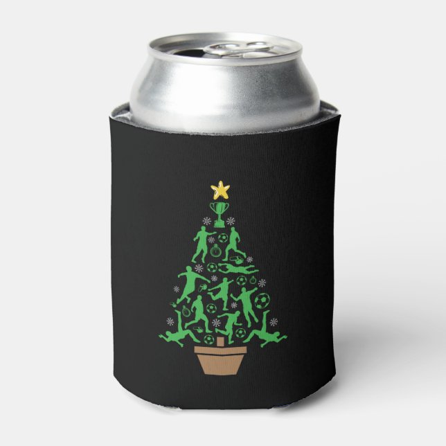 Men's Soccer Christmas Tree Can Cooler (Can Front)