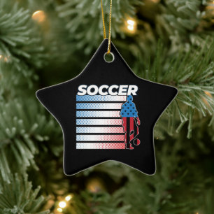 Men's Soccer Patriotic USA Flag Ceramic Ornament