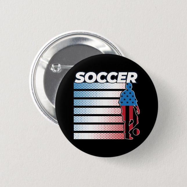 Mens Soccer Red White Blue 2 Inch Round Button (Front & Back)