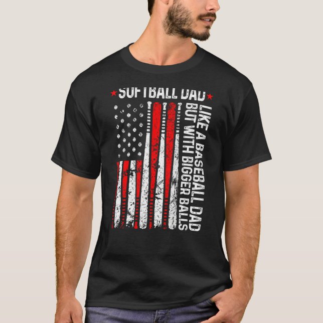 Mens Softball Dad Like A Baseball Dad US Flag Fath T-Shirt (Front)