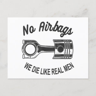 Mens Speed Racing Sports Car No Airbags - We Die L Holiday Postcard