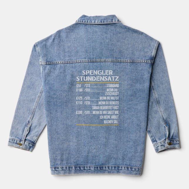 Mens Spengler Hourly Set Carpenters Plumbers Craft Denim Jacket (Back)