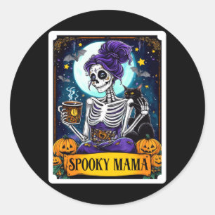 Mens Spooky Mama Tarot Card Halloween Mom Skull Classic Round Sticker