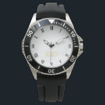 Mens Sporty Rugged Monogrammed Black Rubber Strap Watch<br><div class="desc">Custom, personalized, men's cool, sporty, rugged, black rubber strap, alloy case, faux gold monogrammed crown protector wrist watch. Simply type in the initials. Go ahead create a wonderful, custom watch for the special men in your life - dad, groom, husband, brother, grandfather, boyfriend. Makes a great custom gift for father's...</div>