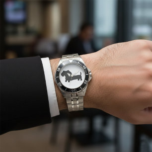 Mens Stainless Steel Black Dachshund Watch