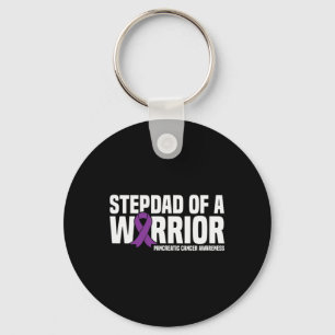 Mens Stepdad Of A Warrior Pancreatic Cancer Awaren Keychain