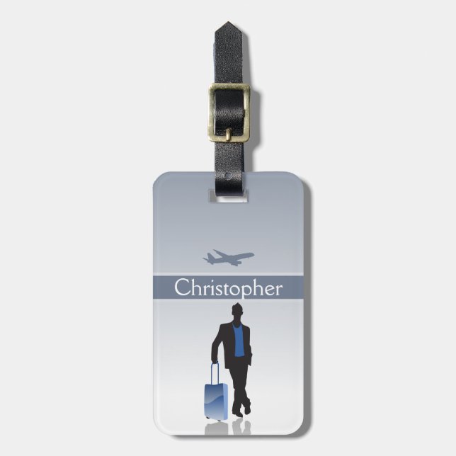 Mens Stylish Personalized Silhouette Luggage Tag (Front Vertical)
