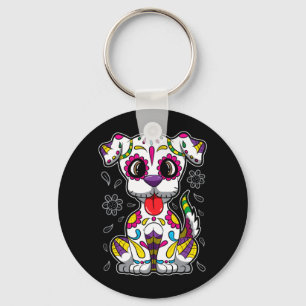 Mens Sugar Skull Puppy - Día De Muertos Dog - Keychain