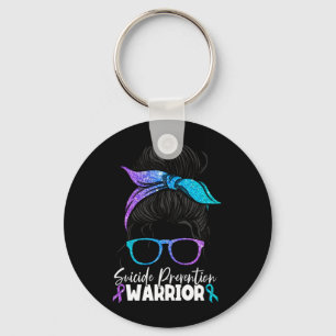 Mens Suicide Prevention Warrior Messy Bun Women Keychain