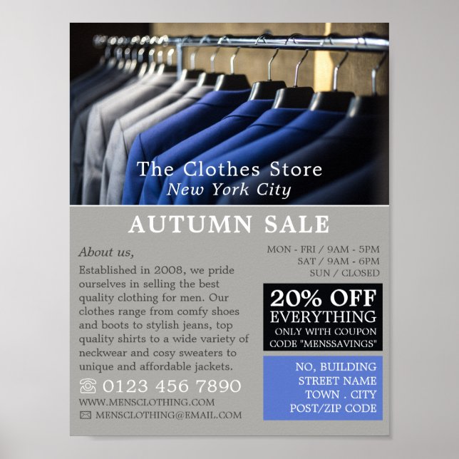 Men's Suits, Men's Clothing Store Advertising Poster (Front)
