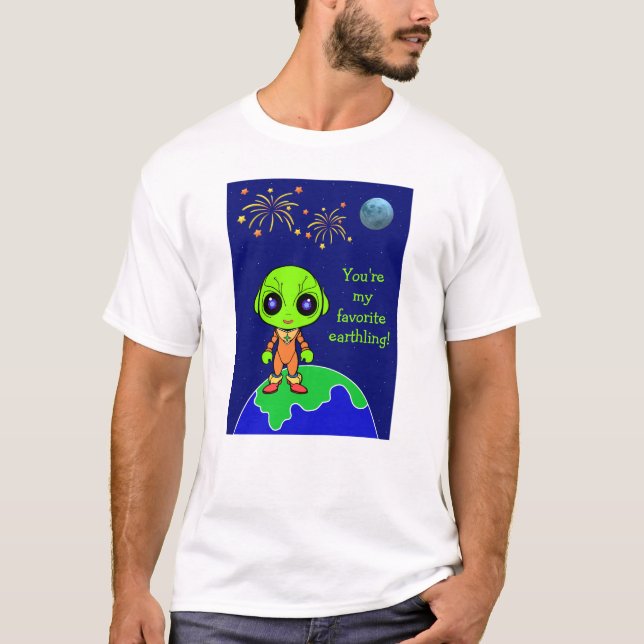 Men's T-Shirt with Alien and Fireworks for new Dad (Devant)
