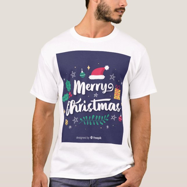 Men's T-Shirt with Merry Christmas Design (Front)