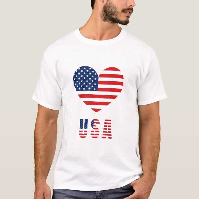 Men's T-Shirt with USA Flag Heart Design (Front)