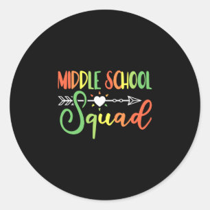 Mens teacher middle school squad performance classic round sticker