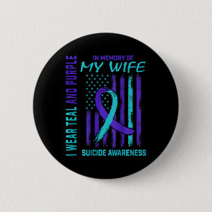 Mens Teal Purple Ribbon Suicide Awareness Flag Wif 2 Inch Round Button