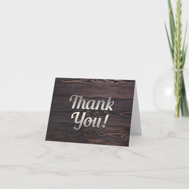 Mens Thank You Card Wood Rustic Brown Country (Front)
