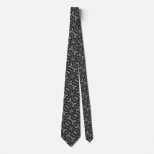 Men's Tie geometric tribal  black and grey print