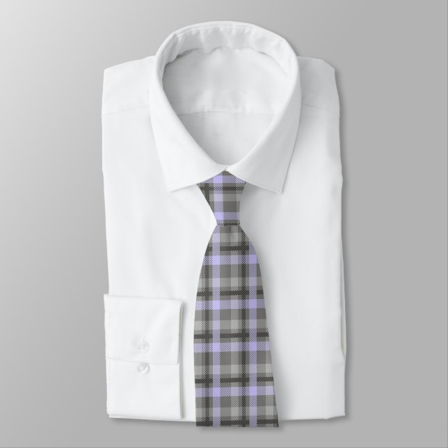 Men's Tie-Grey & Lavender Plaid Tie (Tied)
