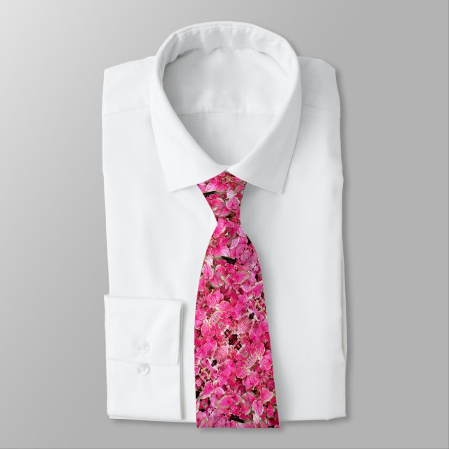 Men's Tie Pink Leaves (Tied)