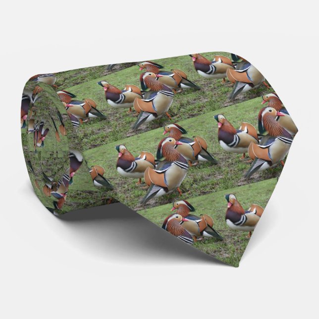 Mens Tie with Mandarin Duck Design (Rolled)