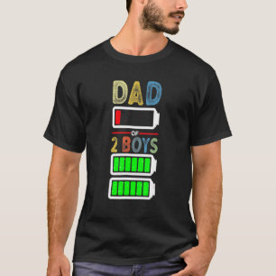 Mens Tired Dad Of 2 Two Boys Low Battery  Father's T-Shirt