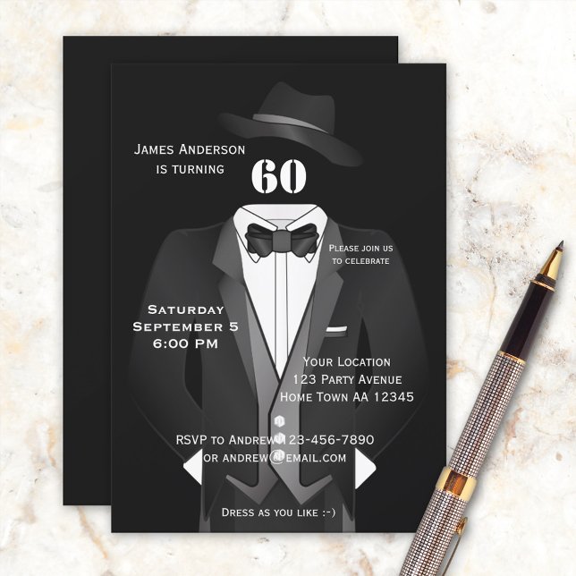 Men's Tuxedo Birthday Party Invitation (Creator Uploaded)