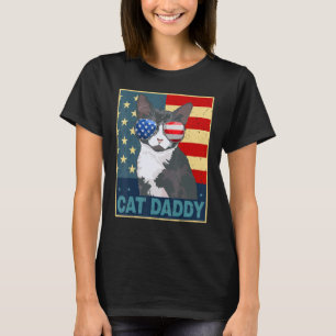 Mens Tuxedo Cat Daddy Dad Father Day American Fla T-Shirt