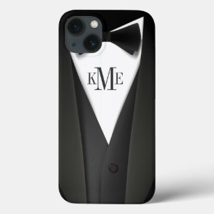 Mens Tuxedo Suit Pattern - Unique Monogram iPhone 13 Case