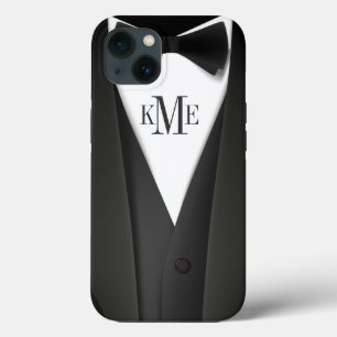 Mens Tuxedo Suit Pattern - Unique Monogram iPhone 13 Case