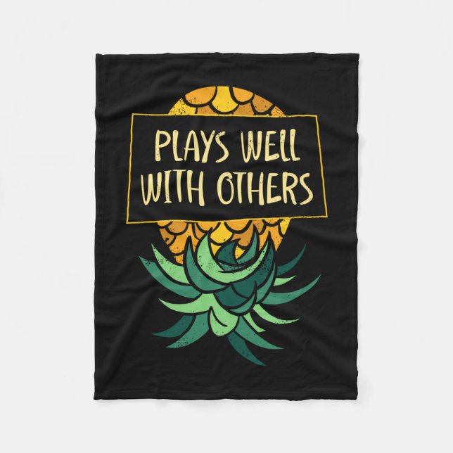 Mens upside down pineapple plays others funny fleece blanket (Front)