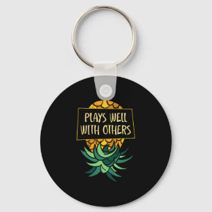 Mens upside down pineapple plays others funny keychain