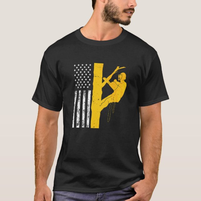 Mens Us Flag Tree Climber T-Shirt (Front)