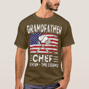 Mens USA American Flag Grandfather Chef The Man Th T-Shirt