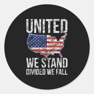 Mens usa flag 4th of july united stand divided classic round sticker